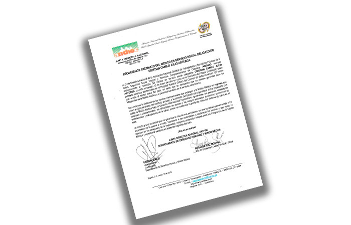 rechazamos asesinato del medico en servicio social obligatorio cristian camilo julio arteaga