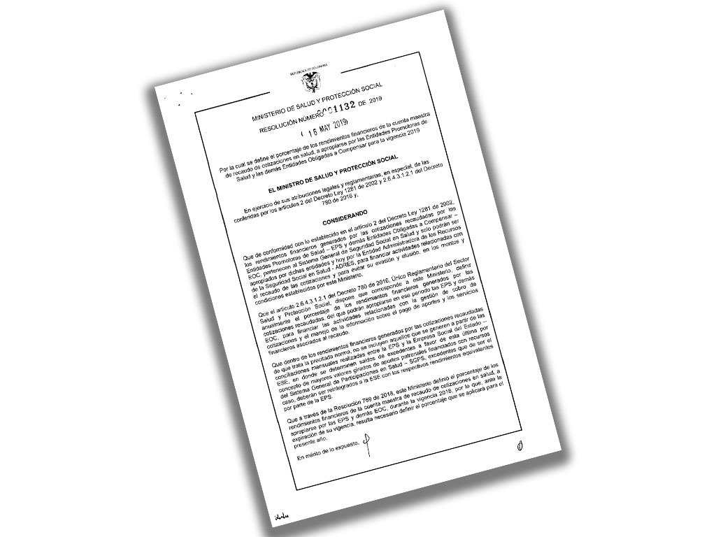 resolucion no 1132 de 2019 porcentaje rendimientos financieros cuenta maestra recaudo cotizaciones imagen