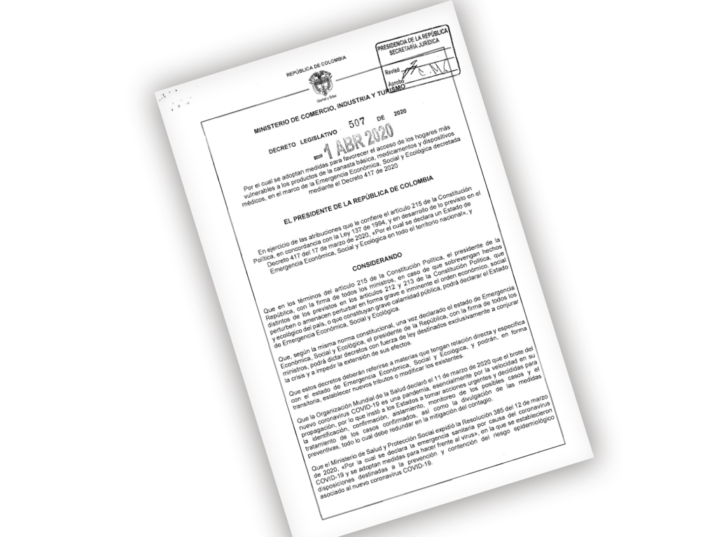 DECRETO 507 DE 2020 -PRODUCTOS CANASTA BASICA MEDICAMENTOS Y DISPOSITIVOS MEDICOS 507