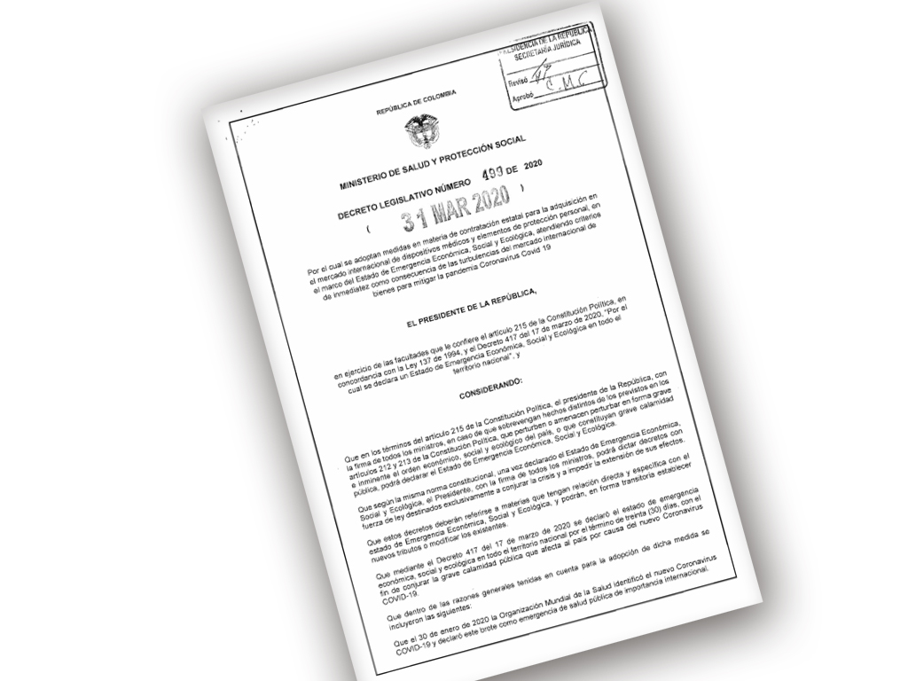 DECRETO LEGISLATIVO NÚMERO 499 DE 2020 CONTRATACION ESTATAL decreto499