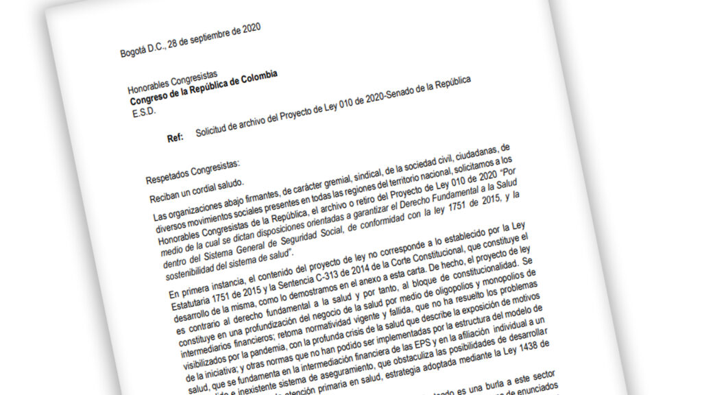 Carta radicada al congreso- proyecto ley 010 010