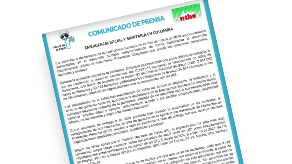 COMUNICADO DE PRENSA - Emergencia social y sanitaria en Colombia emergencisocial