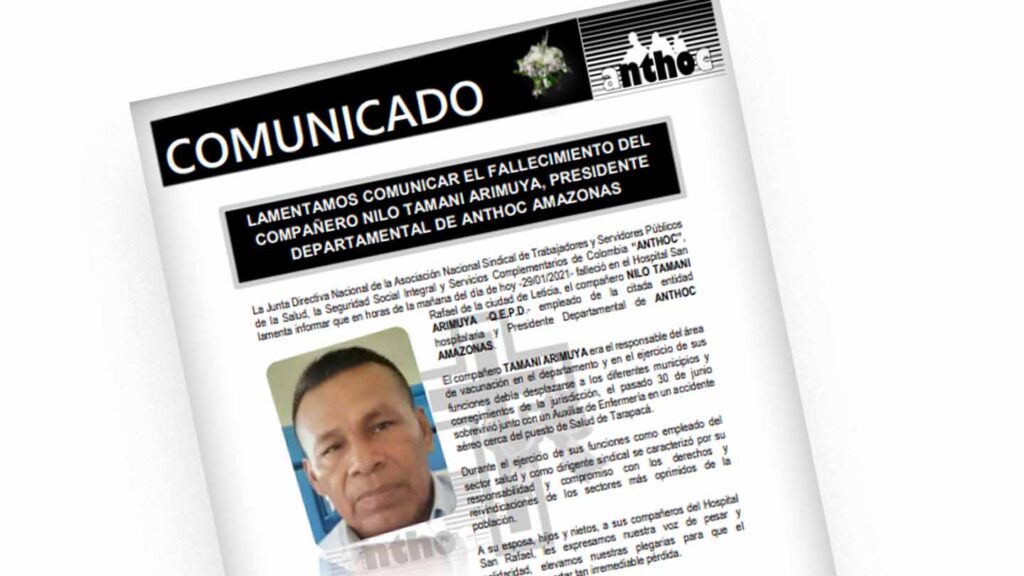 Lamentamos el fallecimiento del compañero Nilo Tamani Arimuya -QEPD-, Presidente de ANTHOC AMAZONAS nilofallecio